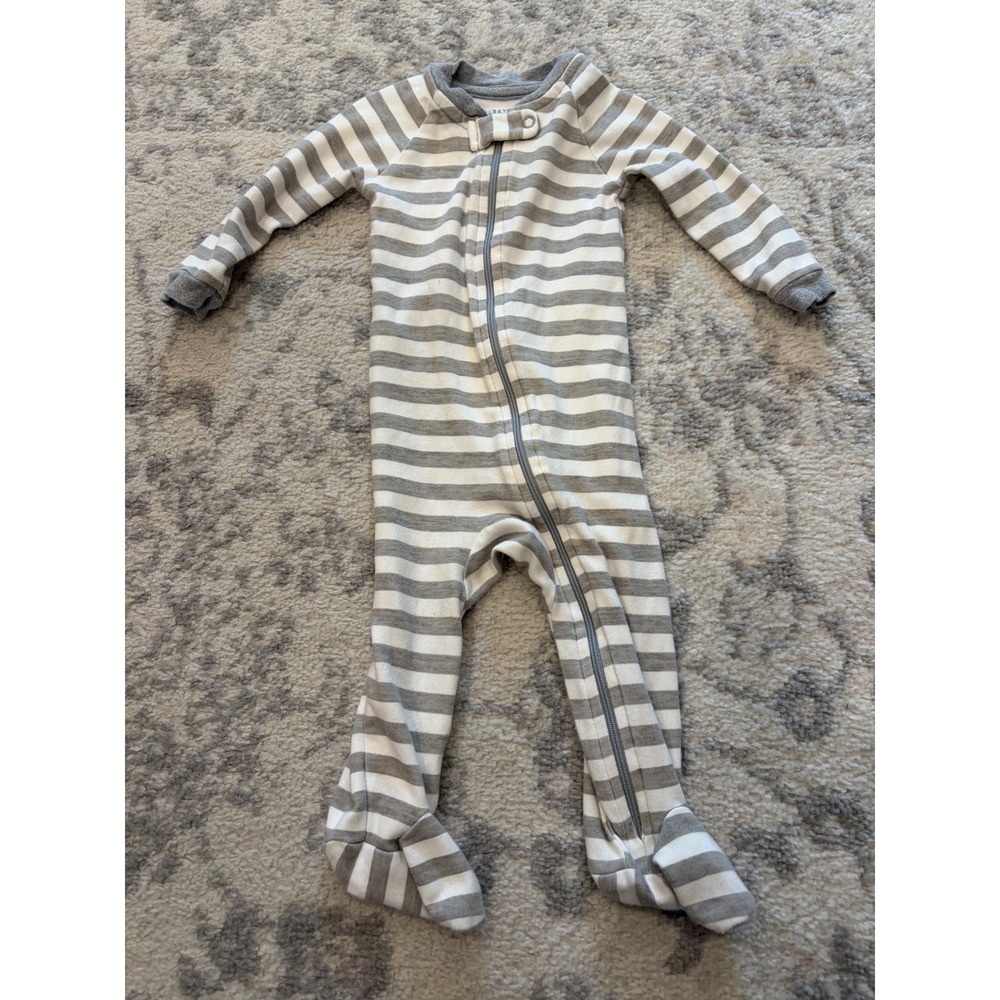 Pact Organic Cotton Footed Sleeper Grey White Striped Pajamas 6-9 Months